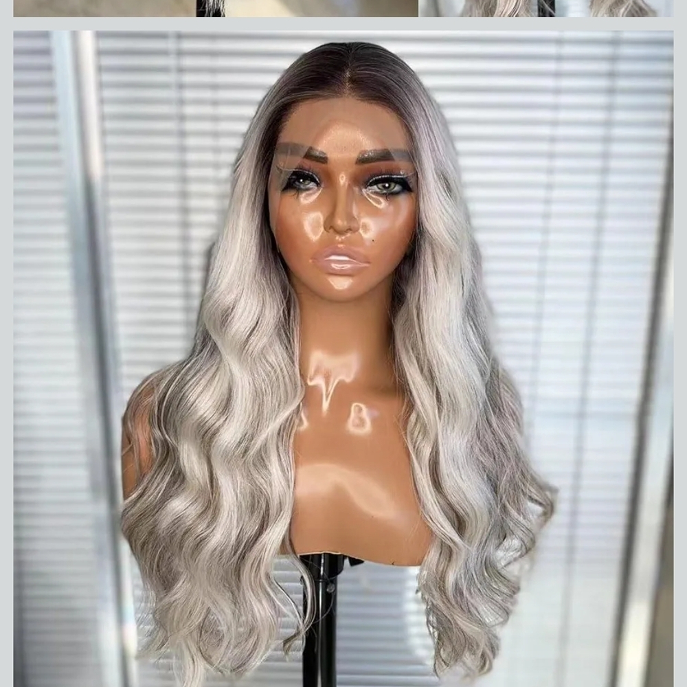 Dark Root Ombre Highlight Platinum Futura Hair Japanese Soft Fiber Lace Wig